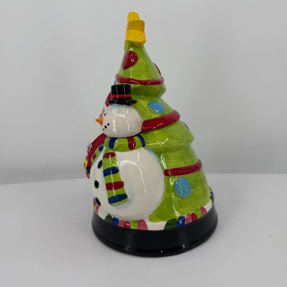 Christmas Cookie Jar Santa Snowman Christmas Tree Ceramic Holiday Decor 10.75in